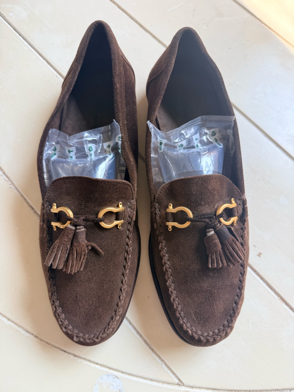 Bally Dark Brown Suede Tassel Bit Loafers